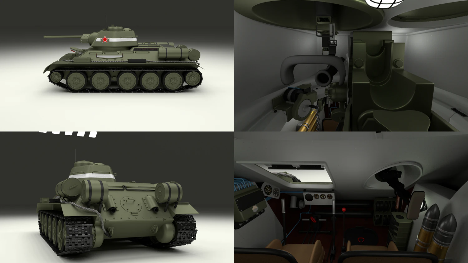 t34-76 tank with interior 3D Model .c4d .max .obj .3ds .fbx .stl .blend 