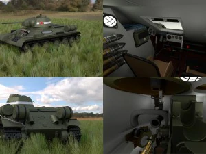 tangki t34-76 dengan hdri interior Model 3D