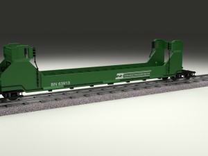 green train well car 3D 模型