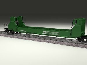 green train well car 3D 模型