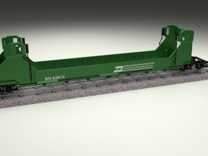 green train well car 3D 模型