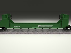 green train well car 3D 模型