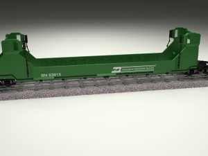 green train well car 3D 模型