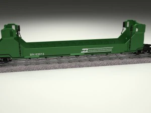 green train well car 3D Model