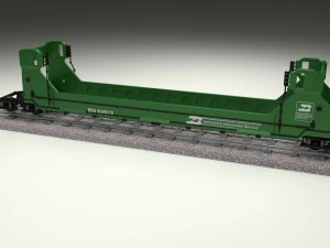 green train well car 3D Model