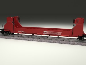 red train well car Modello 3D