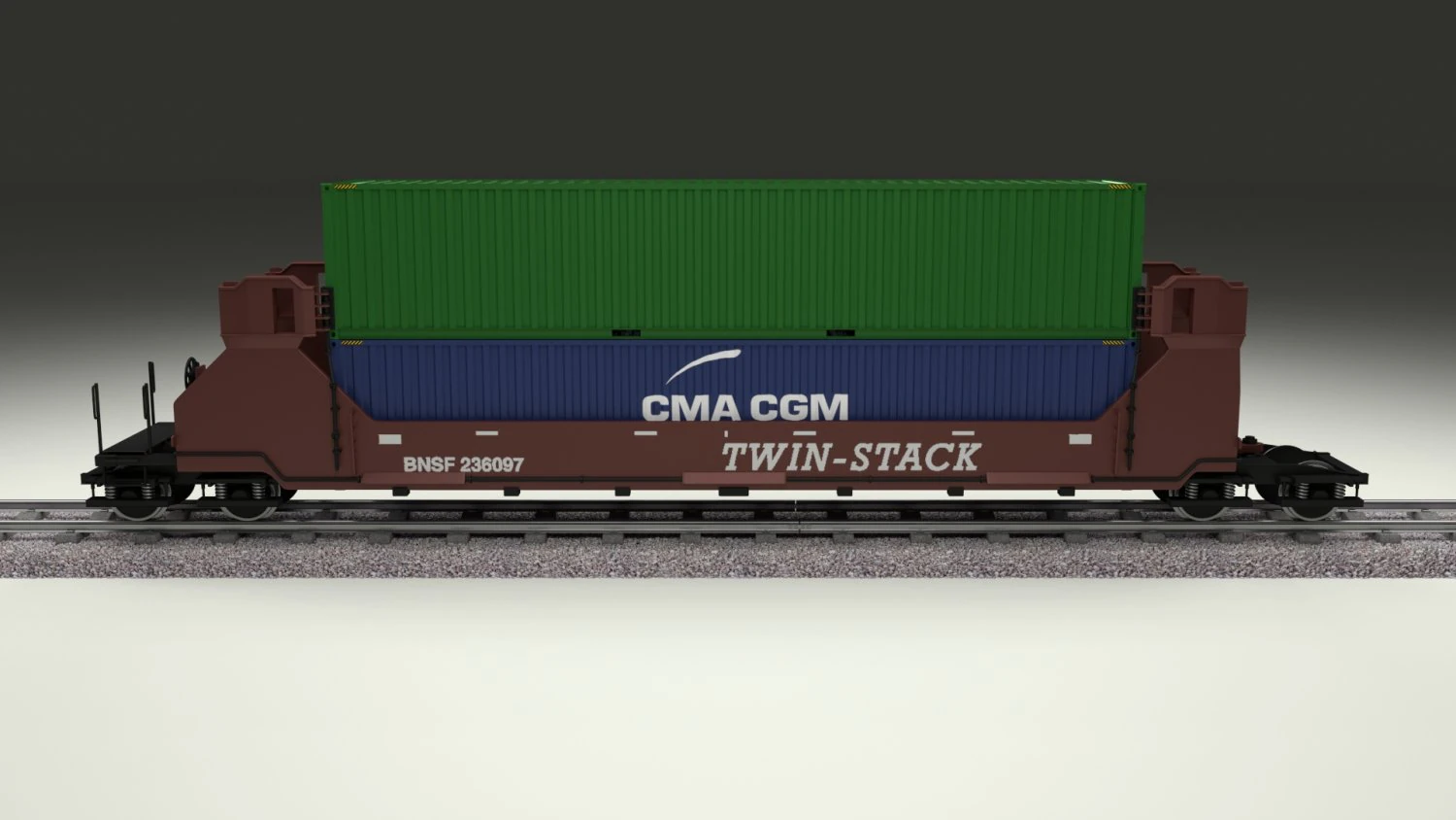 brown train well car w containers 3D Model .c4d .max .obj .3ds .fbx .stl .blend