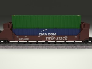brown train well car w containers 3D Модель