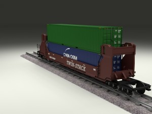 brown train well car w containers 3D 模型
