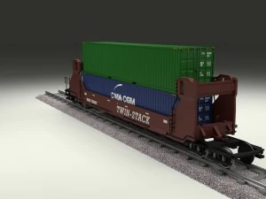 brown train well car w containers 3D Model