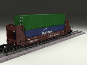 brown train well car w containers 3D 模型