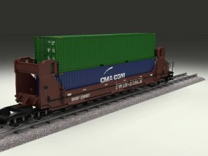 brown train well car w containers 3D Model