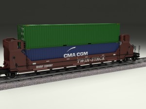 brown train well car w containers 3D 模型