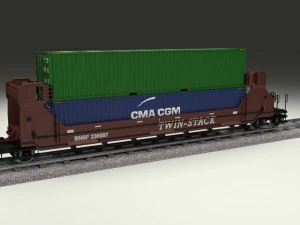 brown train well car w containers 3D Model