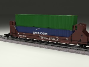 brown train well car w containers 3D 模型