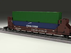 brown train well car w containers 3D Model