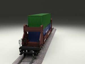 brown train well car w containers 3D 模型