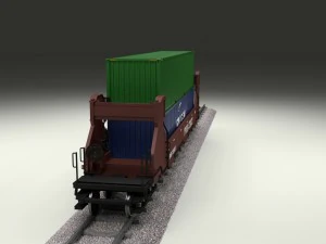 brown train well car w containers 3D Model