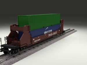 brown train well car w containers 3D 模型