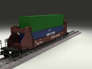 brown train well car w containers 3D Model
