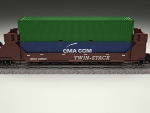 brown train well car w containers 3D 模型