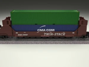 brown train well car w containers 3D Model