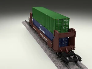 brown train well car w containers 3D Model