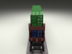 brown train well car w containers 3D 模型