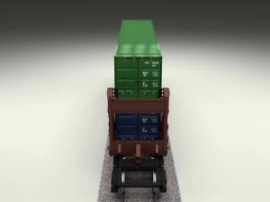 brown train well car w containers 3D Model