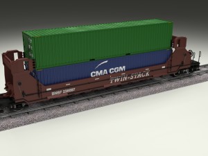 brown train well car w containers 3D 模型