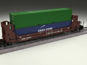 brown train well car w containers 3D Model