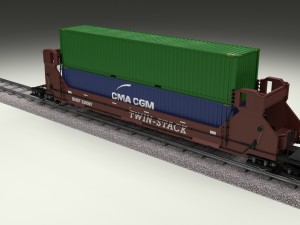 brown train well car w containers 3D 模型