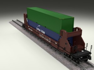 brown train well car w containers 3D 模型