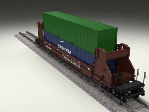 brown train well car w containers 3D Model