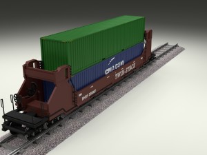 brown train well car w containers 3D 模型