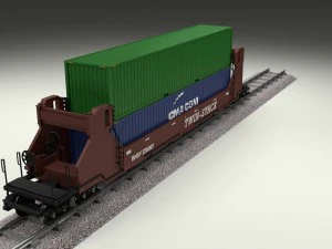 brown train well car w containers 3D Model