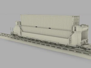 brown train well car w containers 3D Model
