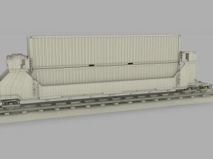 brown train well car w containers 3D Model