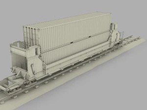 brown train well car w containers 3D Model