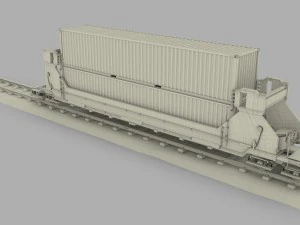 brown train well car w containers 3D Model