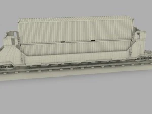 brown train well car w containers 3D Model