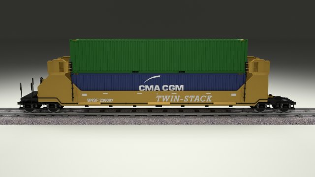 yellow train well car w containers 3D Model .c4d .max .obj .3ds .fbx .stl .blend 