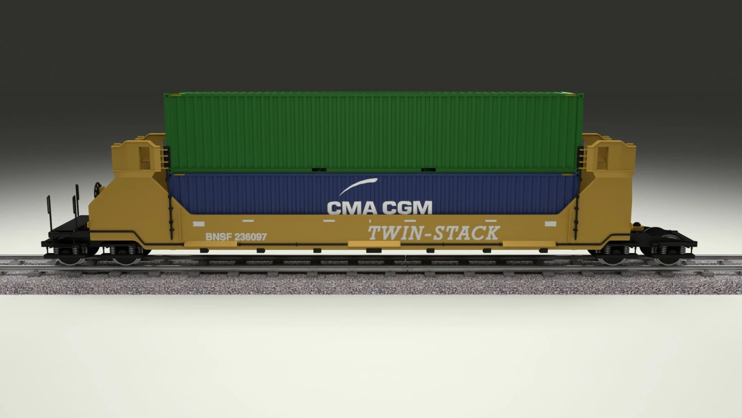 yellow train well car w containers 3D Model .c4d .max .obj .3ds .fbx .stl .blend 
