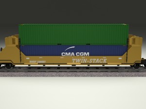 yellow train well car w containers 3D-Modell
