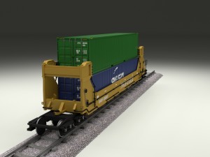 yellow train well car w containers 3D Model