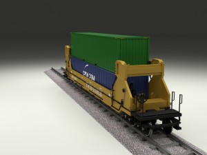 yellow train well car w containers 3D Model