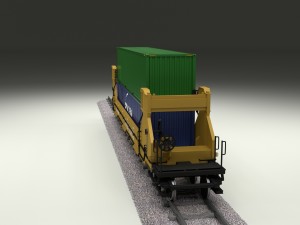 yellow train well car w containers 3D Model