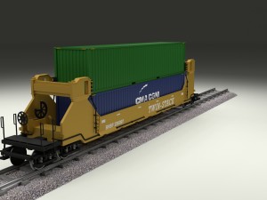 yellow train well car w containers 3D Model