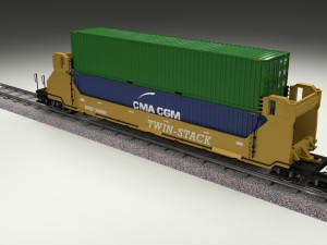 yellow train well car w containers 3D Model