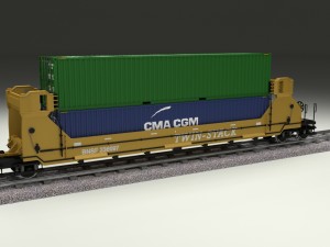 yellow train well car w containers 3D Model
